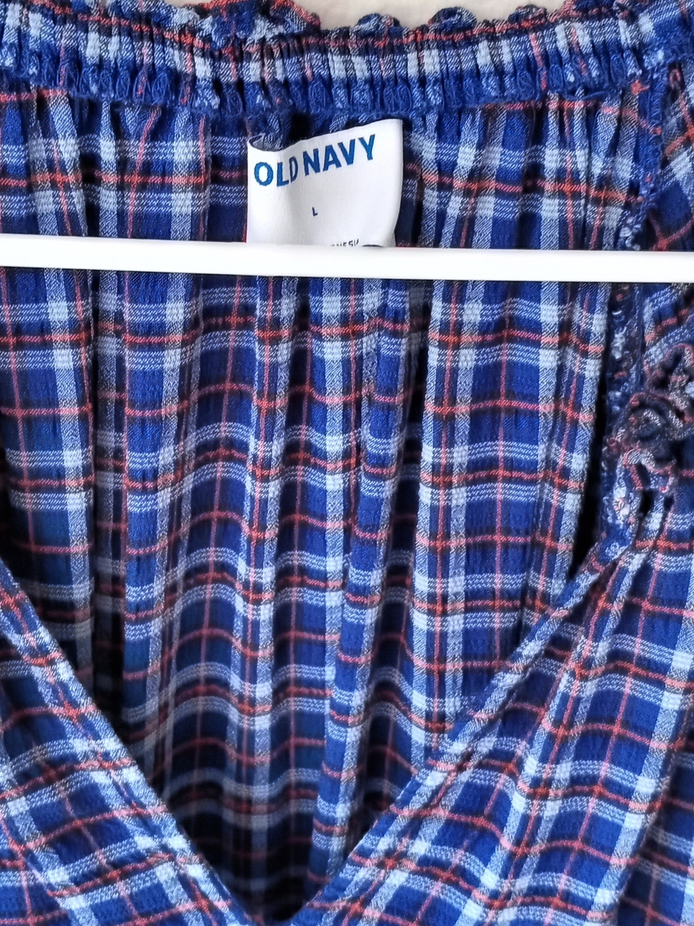 Old Navy Navy and Red Plaid Peasant Blouse - Picture 7 of 8